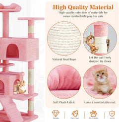 Pink Cat Tree Tower - Multi-level With Sisal Grab Post, Plush enclosures With Ladder, Plush Toys
