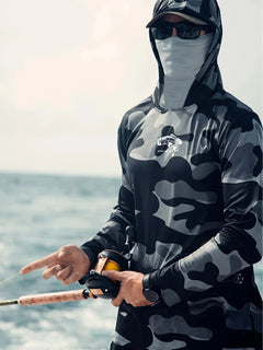 Fishing Hoodie Face Mask for Summer Men Long Sleeve Sun Protection Hunting Jersey Camisa De Pesca Performance Fish Gear, Climbing Uniform