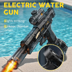 Unleash Epic Water Battles with the Full Automatic Electric Water Gun - Soak Your Friends from 28-32 FT Away in Style!