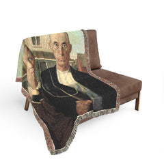 American Gothic painting Woven Blanket | farmhouse art throw