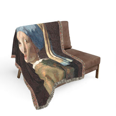 Girl with a Pearl Earring Woven Blanket | Classic Vermeer Tapestry Throw