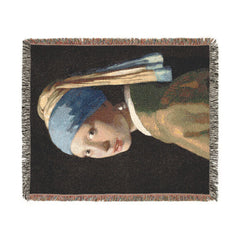 Girl with a Pearl Earring Woven Blanket | Classic Vermeer Tapestry Throw