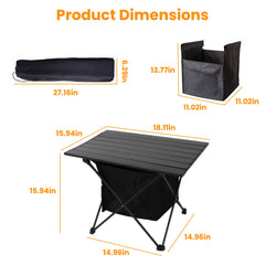 Foldable Camping Table With Storage Basket Rustproof Portable Aluminum Alloy Roll-Up Camping Table With Carrying Bag For Camping Hiking BBQ Picnic