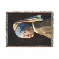 Girl with a Pearl Earring Woven Blanket | Classic Vermeer Tapestry Throw