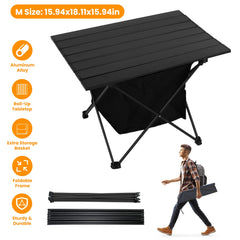 Foldable Camping Table With Storage Basket Rustproof Portable Aluminum Alloy Roll-Up Camping Table With Carrying Bag For Camping Hiking BBQ Picnic