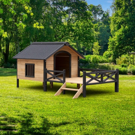 Heavy Duty Outdoor Large Wooden Cabin House Style Wooden Dog Kennel With Porch