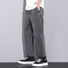 Summer Loose Wide Leg Jeans Pants Men's Drawstring Elasticated Straight Trousers