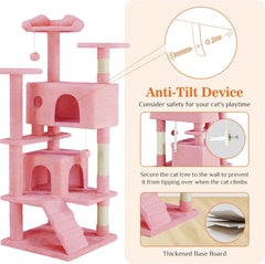 Pink Cat Tree Tower - Multi-level With Sisal Grab Post, Plush enclosures With Ladder, Plush Toys