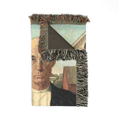 American Gothic painting Woven Blanket | farmhouse art throw