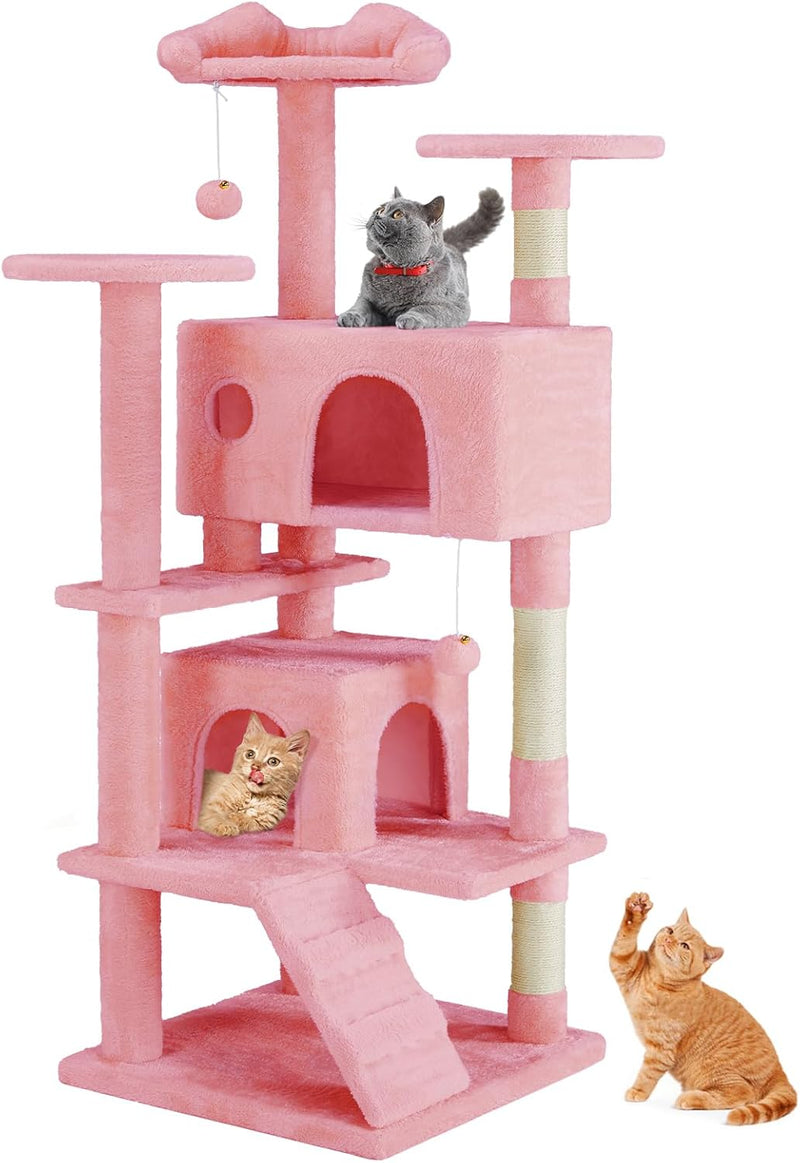 Pink Cat Tree Tower - Multi-level With Sisal Grab Post, Plush enclosures With Ladder, Plush Toys