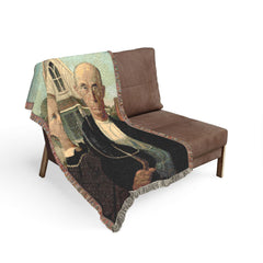 American Gothic painting Woven Blanket | farmhouse art throw