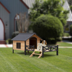 Heavy Duty Outdoor Large Wooden Cabin House Style Wooden Dog Kennel With Porch
