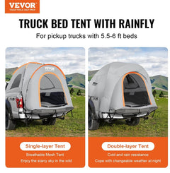 Truck Bed Tent, 5.5'-6' with Carry Bag, Waterproof PU2000mm Double Layer Truck Tent For Camping, Accommodate 2-3 Person, For Camping and Traveling