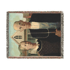 American Gothic painting Woven Blanket | farmhouse art throw