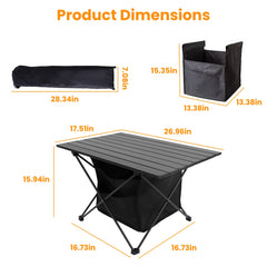 Foldable Camping Table With Storage Basket Rustproof Portable Aluminum Alloy Roll-Up Camping Table With Carrying Bag For Camping Hiking BBQ Picnic