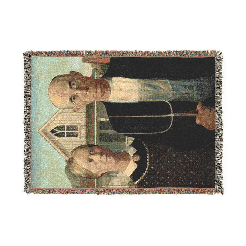 American Gothic painting Woven Blanket | farmhouse art throw