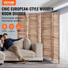 Wood Room Divider, 6 Panel Wood Folding Privacy Screen, 66.9 Inches Tall Indoor Louvered Partition Divider, Portable Decoration Screen, for Room Separation, Home, Office, Restaurant & Bedroom