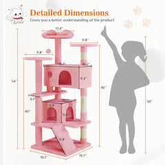 Pink Cat Tree Tower - Multi-level With Sisal Grab Post, Plush enclosures With Ladder, Plush Toys