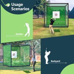 Golf Practice Net Cage,10 X 10 X 10FT Metal Frame Hitting Net Kit For Backyard,Golf Batting Cage Netting Golf Training Simulators For Home
