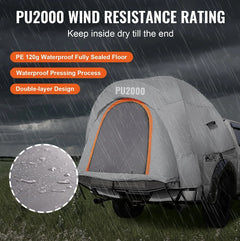 Truck Bed Tent, 5.5'-6' with Carry Bag, Waterproof PU2000mm Double Layer Truck Tent For Camping, Accommodate 2-3 Person, For Camping and Traveling