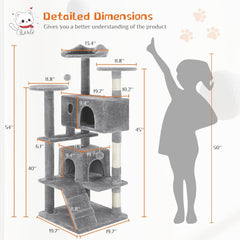 Pink Cat Tree Tower - Multi-level With Sisal Grab Post, Plush enclosures With Ladder, Plush Toys