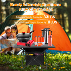 Foldable Camping Table With Storage Basket Rustproof Portable Aluminum Alloy Roll-Up Camping Table With Carrying Bag For Camping Hiking BBQ Picnic