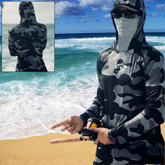 Fishing Hoodie Face Mask for Summer Men Long Sleeve Sun Protection Hunting Jersey Camisa De Pesca Performance Fish Gear, Climbing Uniform