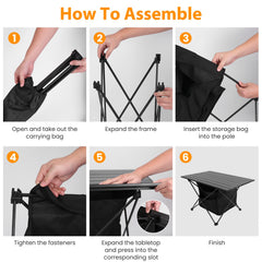 Foldable Camping Table With Storage Basket Rustproof Portable Aluminum Alloy Roll-Up Camping Table With Carrying Bag For Camping Hiking BBQ Picnic