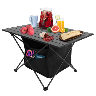Foldable Camping Table With Storage Basket Rustproof Portable Aluminum Alloy Roll-Up Camping Table With Carrying Bag For Camping Hiking BBQ Picnic