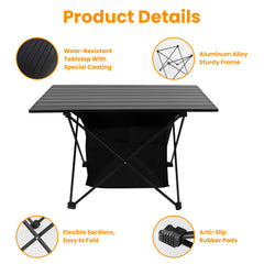 Foldable Camping Table With Storage Basket Rustproof Portable Aluminum Alloy Roll-Up Camping Table With Carrying Bag For Camping Hiking BBQ Picnic